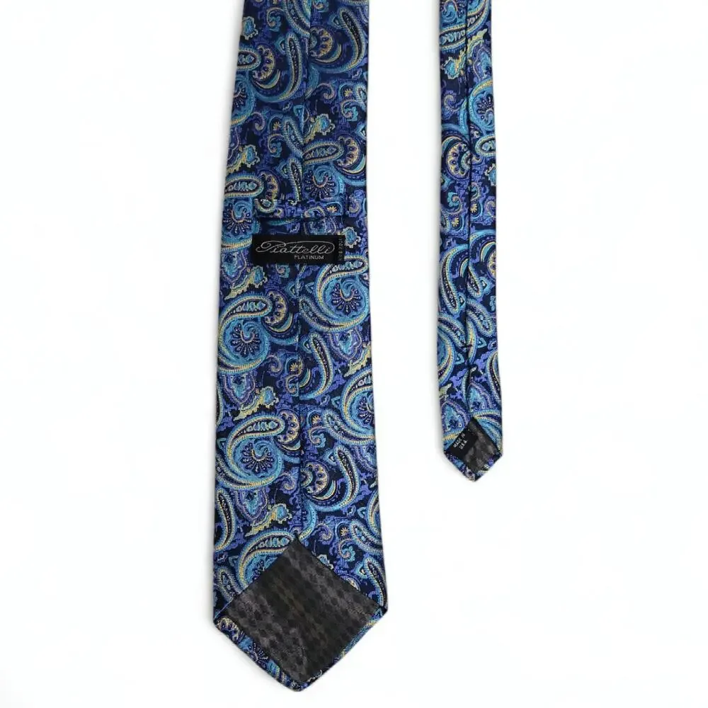Piattelli Platinum Silk Necktie Paisley Blue Classic‎ Designer OS